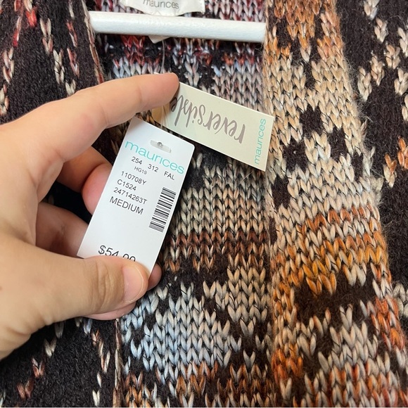 NWT Maurices Chunky Knit Aztec Print Long Open Front Cardigan Medium - Picture 4 of 8